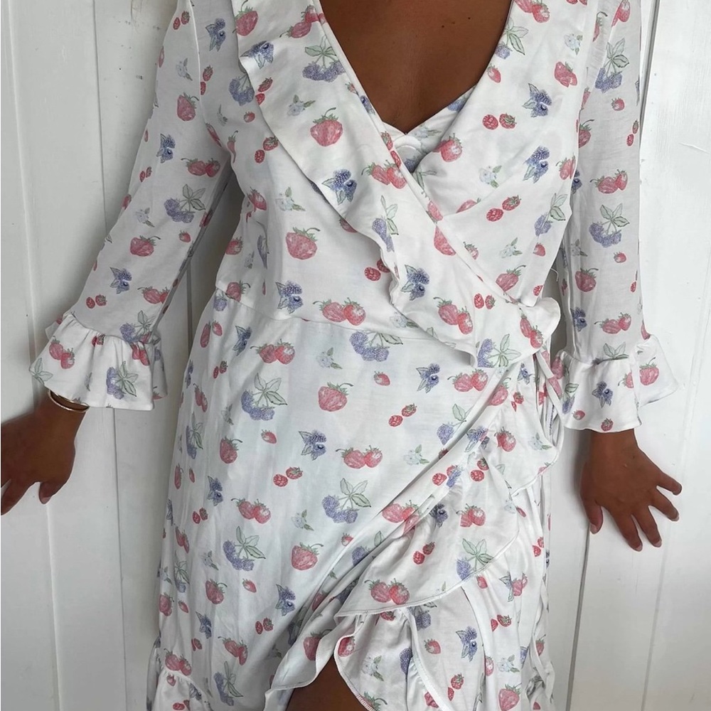 Djerf Avenue Summer Berries Go Slow Robe with ruffles and tie waist